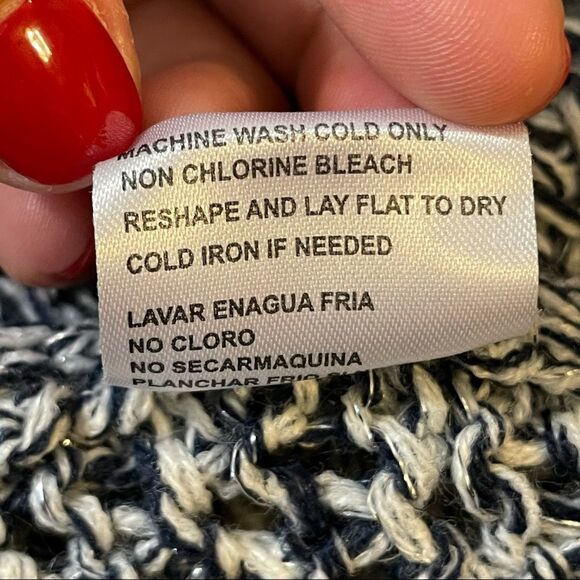 Blue & White Glitter Loose Knitted Pullover Crew Neck Long Sleeve Sweater size S - Picture 6 of 12